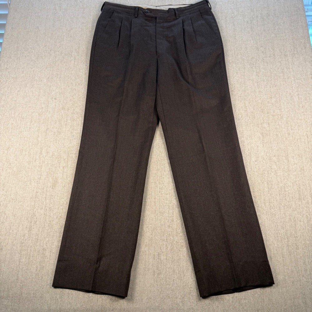 Laneross Pleated Dress Pants Mens 35x32 Brown Made in Italy Wool Blend Trousers